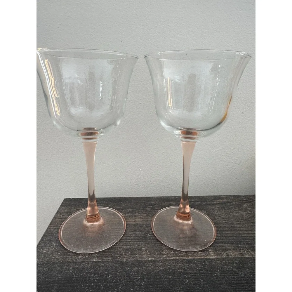 2 Cristal D'Arques Durand Luminarc AMERICANA Rose Pink Stem Clear Goblets TWO
